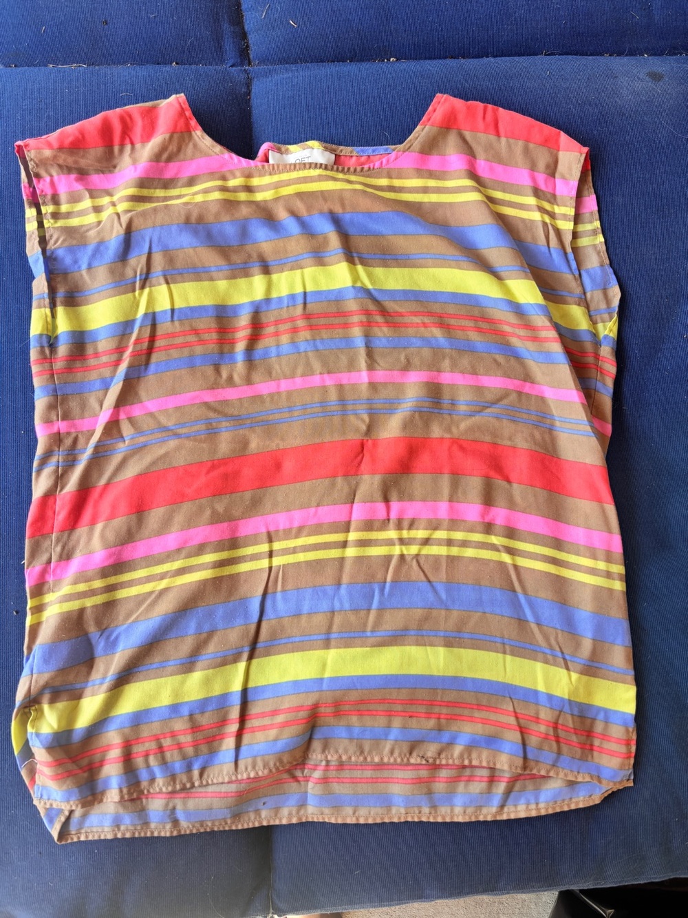 LOFT Brown Striped Sleeveless Top with Red Pink Yellow Blue Stripes